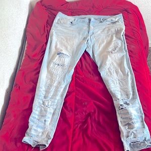 pants are two Months old they are light blue jeans with white